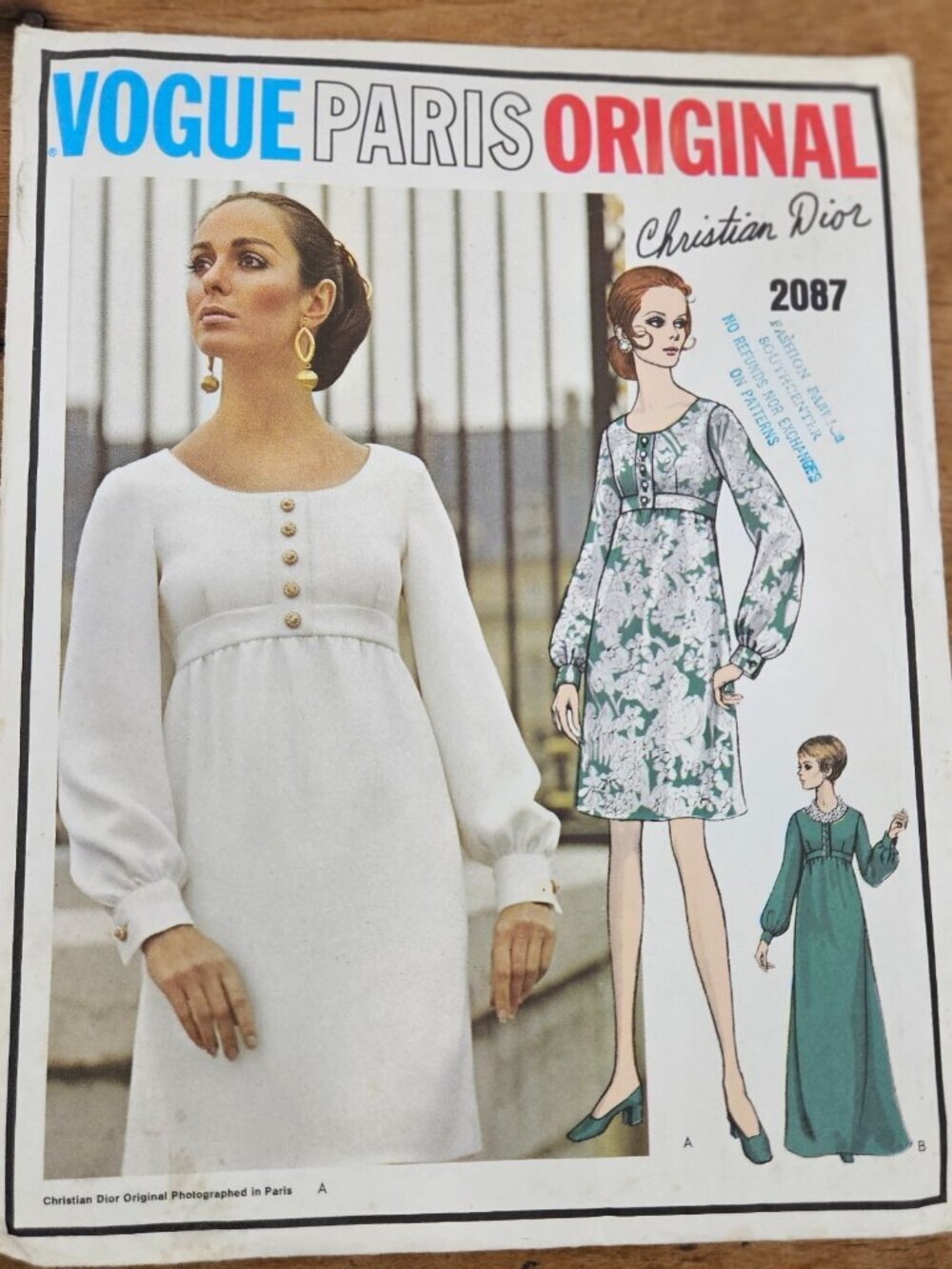 Vtg Vogue Paris Original Christian Dior Dress Pattern 2087 Womens 14 Uncut